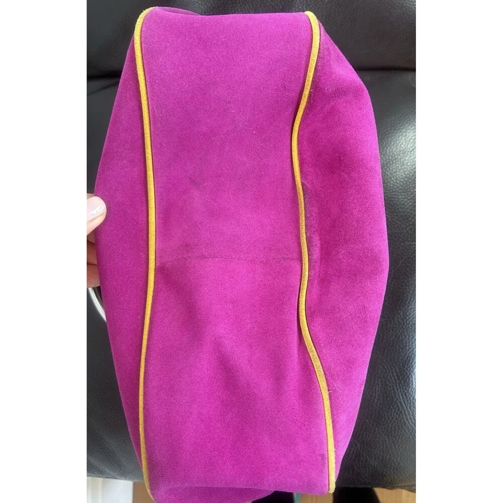 Isabella Lorusso Pink Suede Bag w/yellow Piping Transparent Chain & Cube Accents